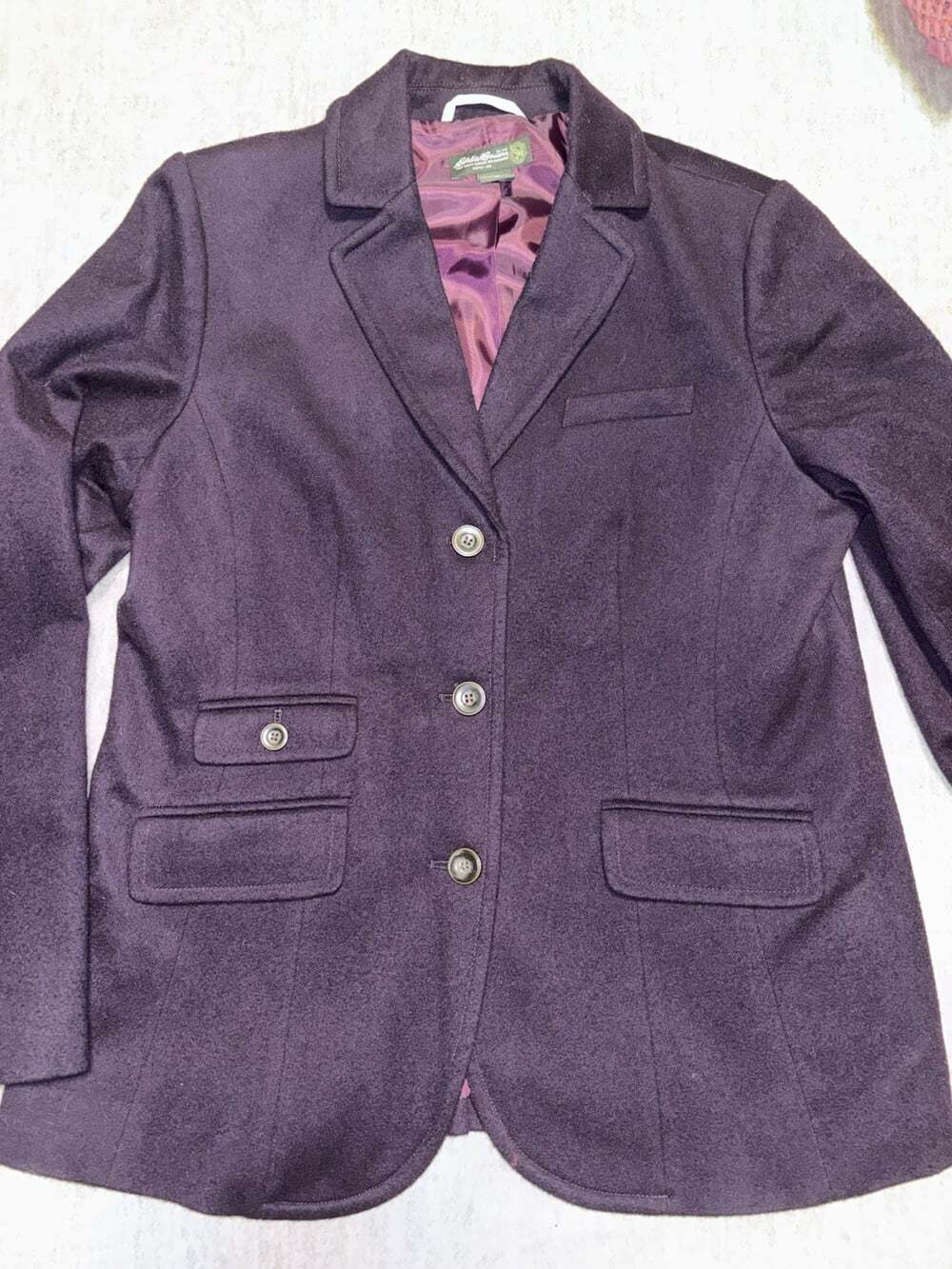 Eddie Bauer Women's VTG Y2K Wool Blazer Jacket Plum Purple Size 16 Dark Academia